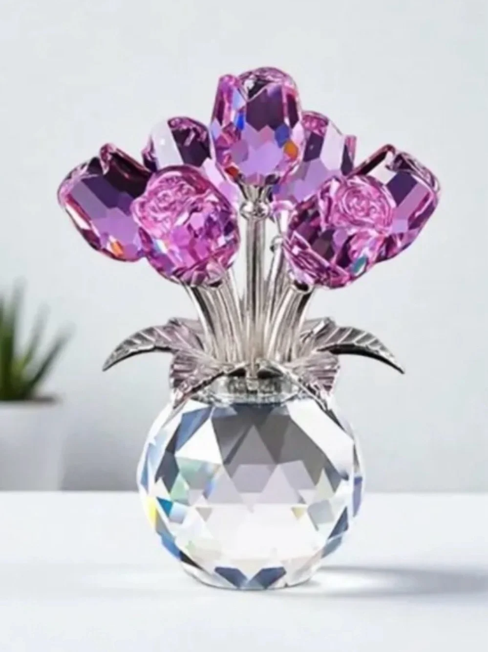 Crystal Purple Rose Bouquet Figurine